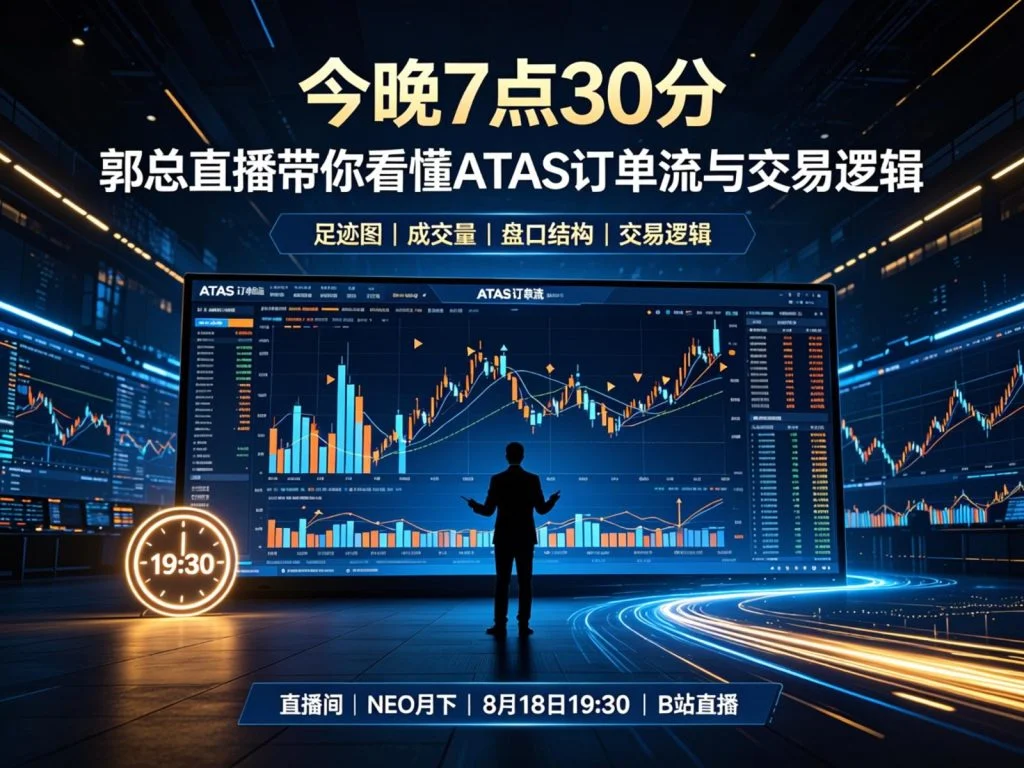 今晚7点30分，月下直播带你看懂ATAS订单流与交易逻辑